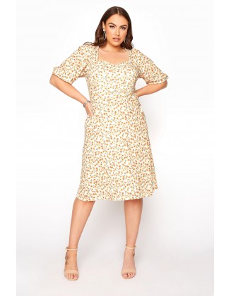 Yellow Ditsy Floral Puff Sleeve Dress