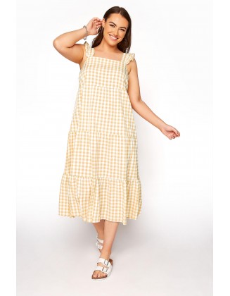 Yellow Gingham Frill Dress