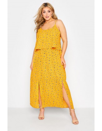 Yellow Ditsy Floral Overlay Dress