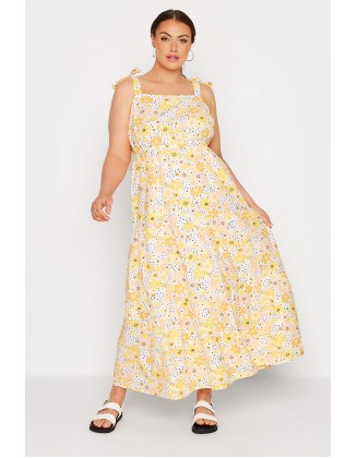 Yellow Retro Floral Tiered Strappy Sundress