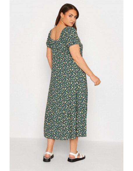 & Green Floral Ruched Midaxi Dress