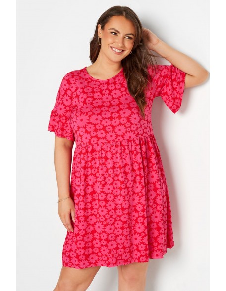 & Pink Floral Print Smock Tunic Dress