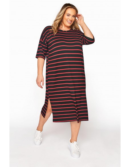 & Red Striped Oversized T-Shirt Dress