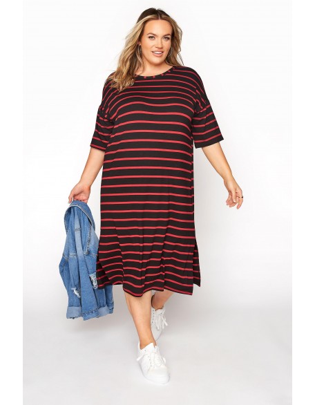 & Red Striped Oversized T-Shirt Dress