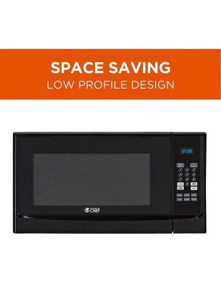 Commercial Chef CHM14110B6C Countertop Microwave Oven, 1100 Watts, Small Compact Size, 10 Power Levels, 6 Easy One Touch Presets with Popcorn Button, Removable Turntable, Child Lock, Black