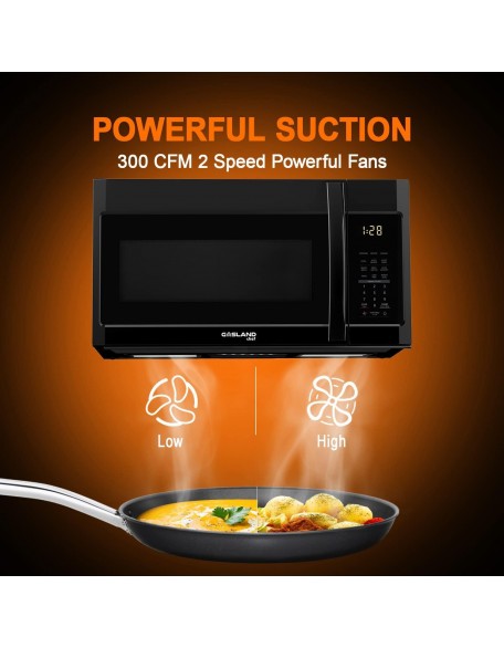 30 Inch Over the Range Microwave Oven, GASLAND Chef OTR1902B Over the Stove Microwave with 1.9 Cu. Ft. Capacity, 1000 Watts, 300 CFM Exhaust Fan and LED Light, 13.5