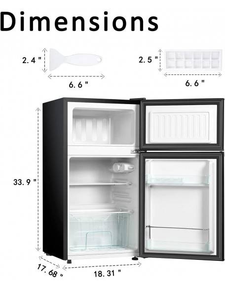 3.2 Cu.ft Mini Fridge with zer, 2 Door Compact Refrigerator with Low Noise, Mini Refrigerator with zer For Bedroom, Living Room, Dorm, Kitchen, Office (Black))