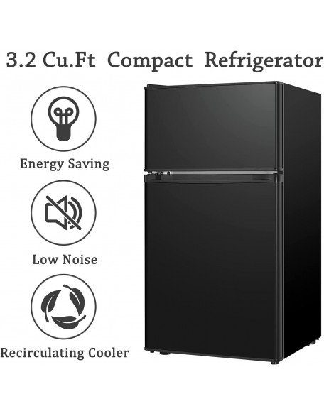 3.2 Cu.ft Mini Fridge with zer, 2 Door Compact Refrigerator with Low Noise, Mini Refrigerator with zer For Bedroom, Living Room, Dorm, Kitchen, Office (Black))