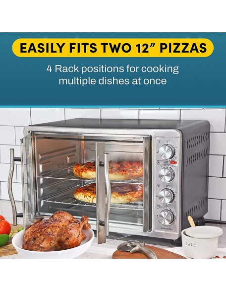 18-Slice Countertop Convection Oven - With 4-Control Knobs, Bake Broil Toast Rotisserie, Includes 2 Pizza Racks (Stainless Steel)