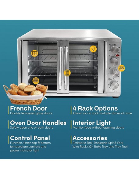 18-Slice Countertop Convection Oven - With 4-Control Knobs, Bake Broil Toast Rotisserie, Includes 2 Pizza Racks (Stainless Steel)