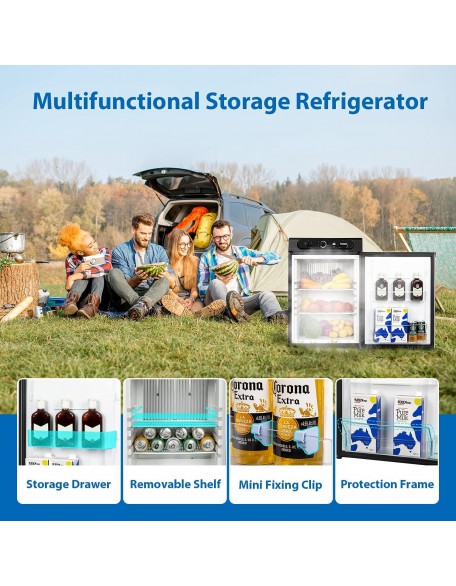 3 Way Propane Refrigerator, 2.1 Cu.Ft Camper Gas Fridge 110V/12V/LPG, Quiet Compact RV Refrigerator for Outdoor Semi Truck, Truck, Camper Van, RV, Garage, Caravan, Black