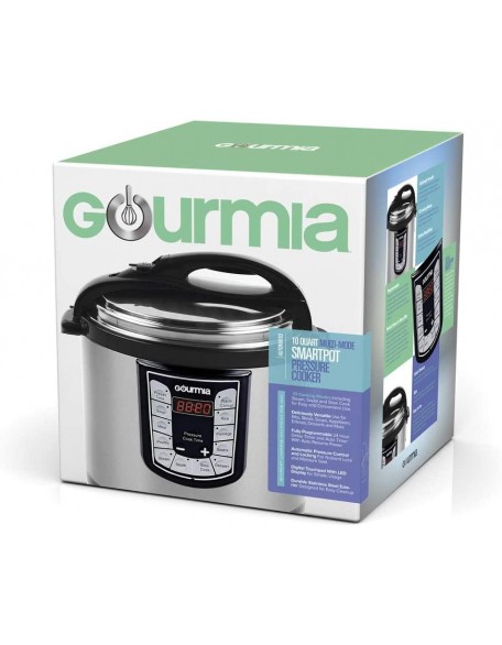 Gourmia GPC1000 Smart Pot Electric Digital Multifunction Pressure Cooker, 13 Programmable Cooking Modes, 10 Quart Stainless Steel, with Steam Rack, 1400 Watts- Includes  Recipe - 110V