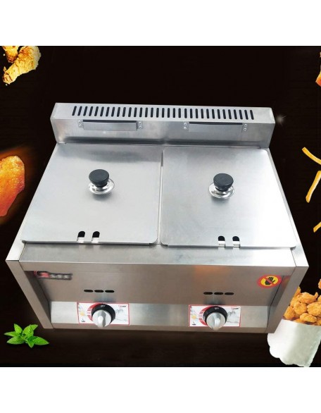 3.2 Gal Commercial Gas Deep Fryer with 2 Tank, Propane Deep Fryer/Countertop Propane Gas Fryer for Home Restaurants Chicken Wings Chips Frying (US Stock)