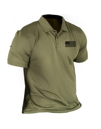 Men Outdoor Retro Tactical Polo Collar Short Sleeve T-Shirt