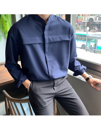 Gentleman Minimalist Plain Design Business Long-sleeved Shirt