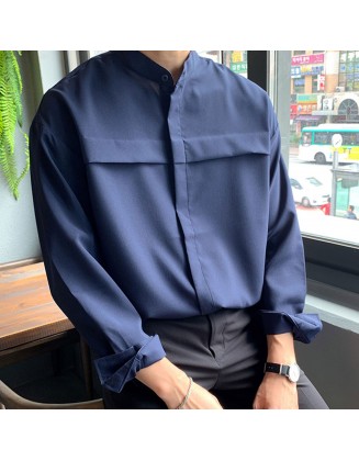 Gentleman Minimalist Plain Design Business Long-sleeved Shirt