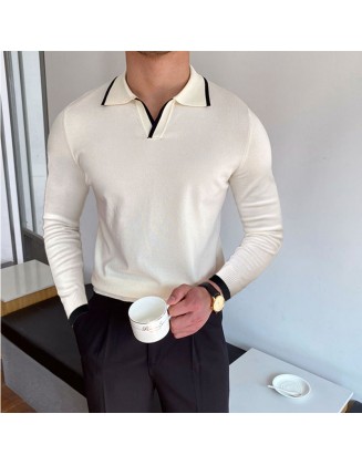 Gentleman's Simple Casual Knit Long-sleeved Polo Shirt