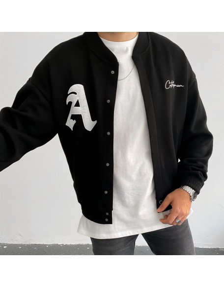 A-line Embroidered Knitted College Jacket