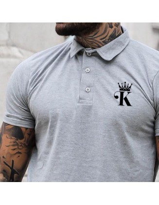 Men's Casual King Pattern Print Short Sleeve Polo Shirt