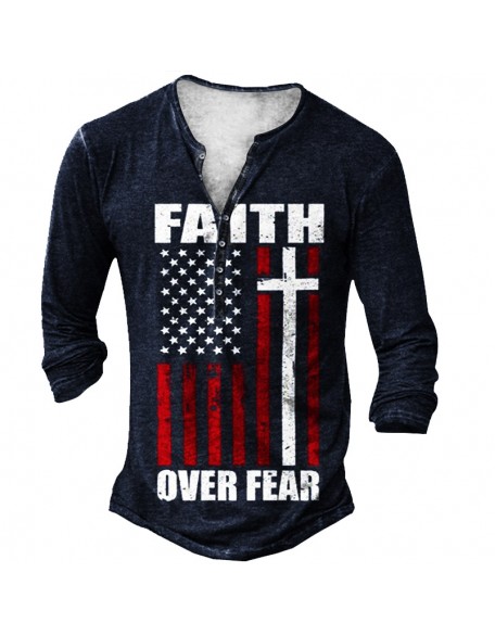 Faith Over Fear Men's American Flag Jesus Faith Henry Shirt