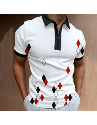 Check Color Block Art Short-sleeved Polo Shirt