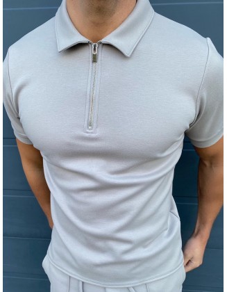 Zip Solid Color Polo Shirt