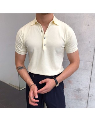Gentleman Summer Casual Plain Knitted Polo Shirt
