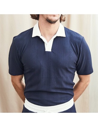 Fabric Texture Color Block Polo Shirt