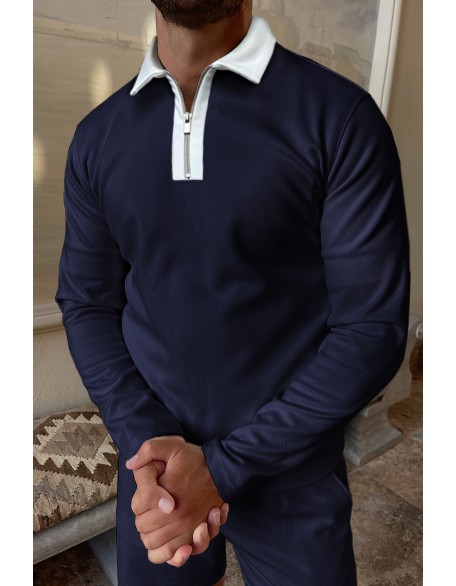 Color Block Long Sleeve Polo Shirt