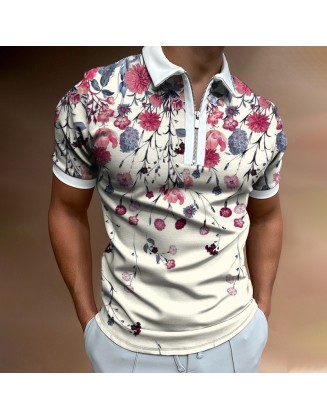 Floral Print Short-sleeved Polo Shirt