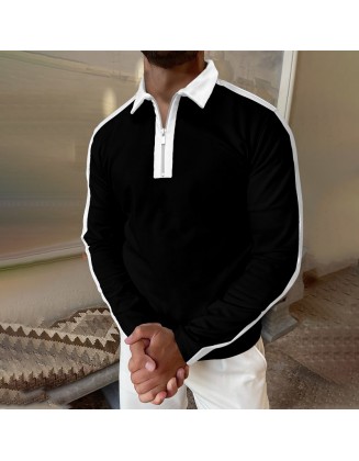 Color Blocked Long Sleeve Polo Shirt