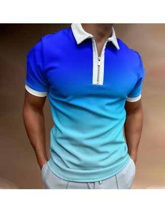 Gradient Print Short-sleeved Polo Shirt