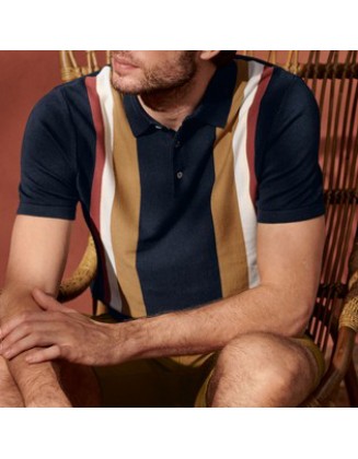 Men's Casual Striped Short Sleeve Polo Shirt