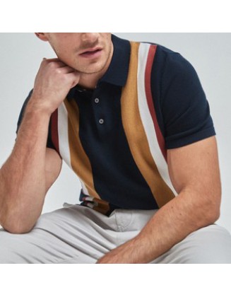 Men's Casual Striped Short Sleeve Polo Shirt