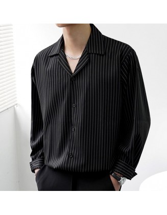 Fashion Lapel Long Sleeve Striped Shirt