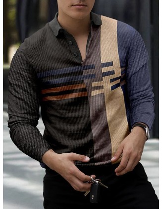 Men's Casual Autumn/winter Daily Polo Collar Long-sleeved Polo Shirt