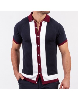 Colorblock Contrast Short-sleeved Knitted Shirt