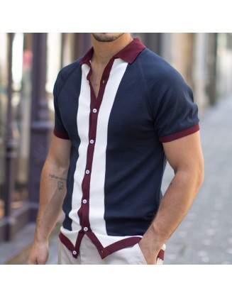 Colorblock Contrast Short-sleeved Knitted Shirt