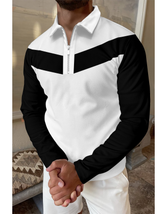 Contrast Color Long Sleeve Polo Shirt
