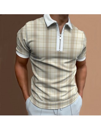 Checked Texture Color Block Polo Shirt