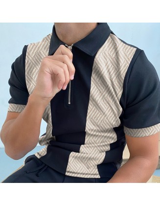 Herringbone Jacquard Color Block Polo Shirt