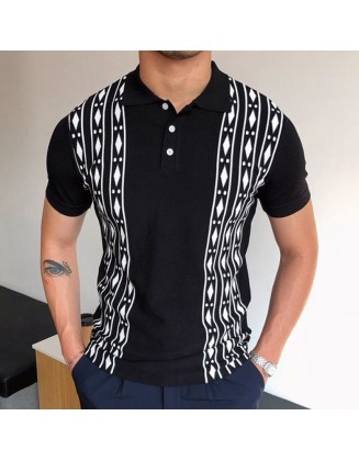 Jacquard Knit Lapel Short Sleeve Slim Fit POLO Shirt