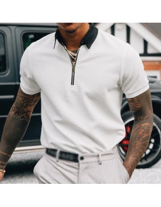 Zipper Neck Contrasting Polo Shirt