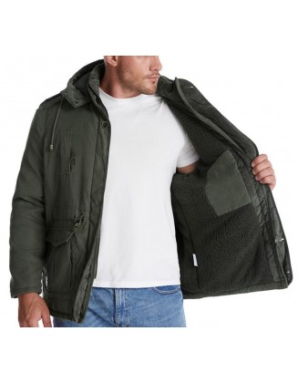 Men's Cashmere Hooded Thickened Multi Pocket Casual Coat Padded Jacket