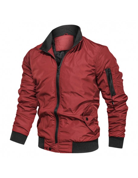 Casual Solid Color Stand-Up Collar Flight Jacket