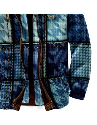 Men's Houndstooth Textured Winter Thick Hooded Jacket