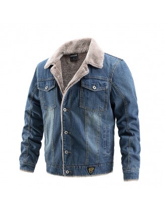 Men's Autumn Winter Plus Velvet Warm Casual Denim Jackets