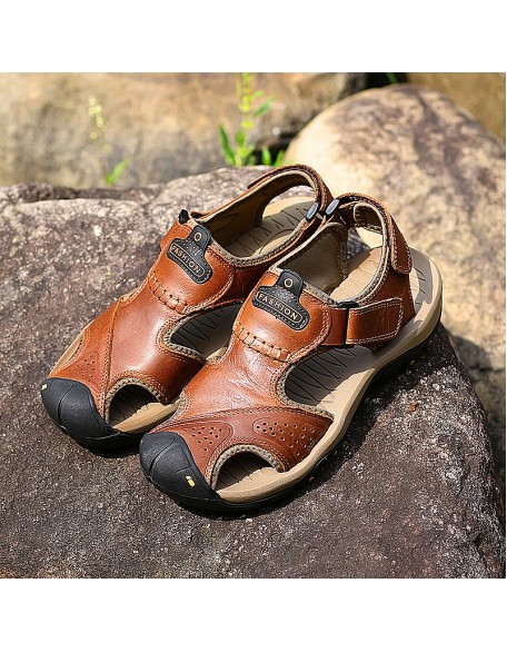 Men Leather Upper Sandals with Straps Multi-Color