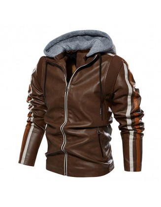 Men's Fashion Multi Pocket Zipper Design Iocomotive Outdoor Sports Plush Leisure Leather Jackets