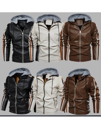 Men's Fashion Multi Pocket Zipper Design Iocomotive Outdoor Sports Plush Leisure Leather Jackets